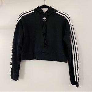 adidas black cropped track pullover hoodie